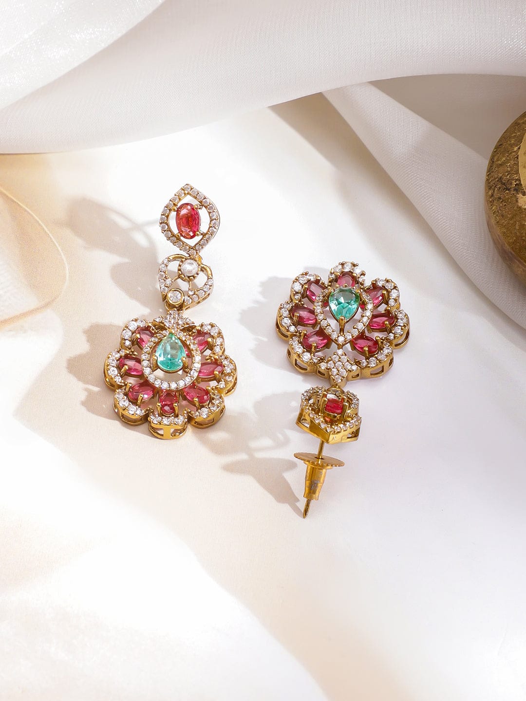 Ethnic Charm Pink-Green Necklace Set フリーサイズ