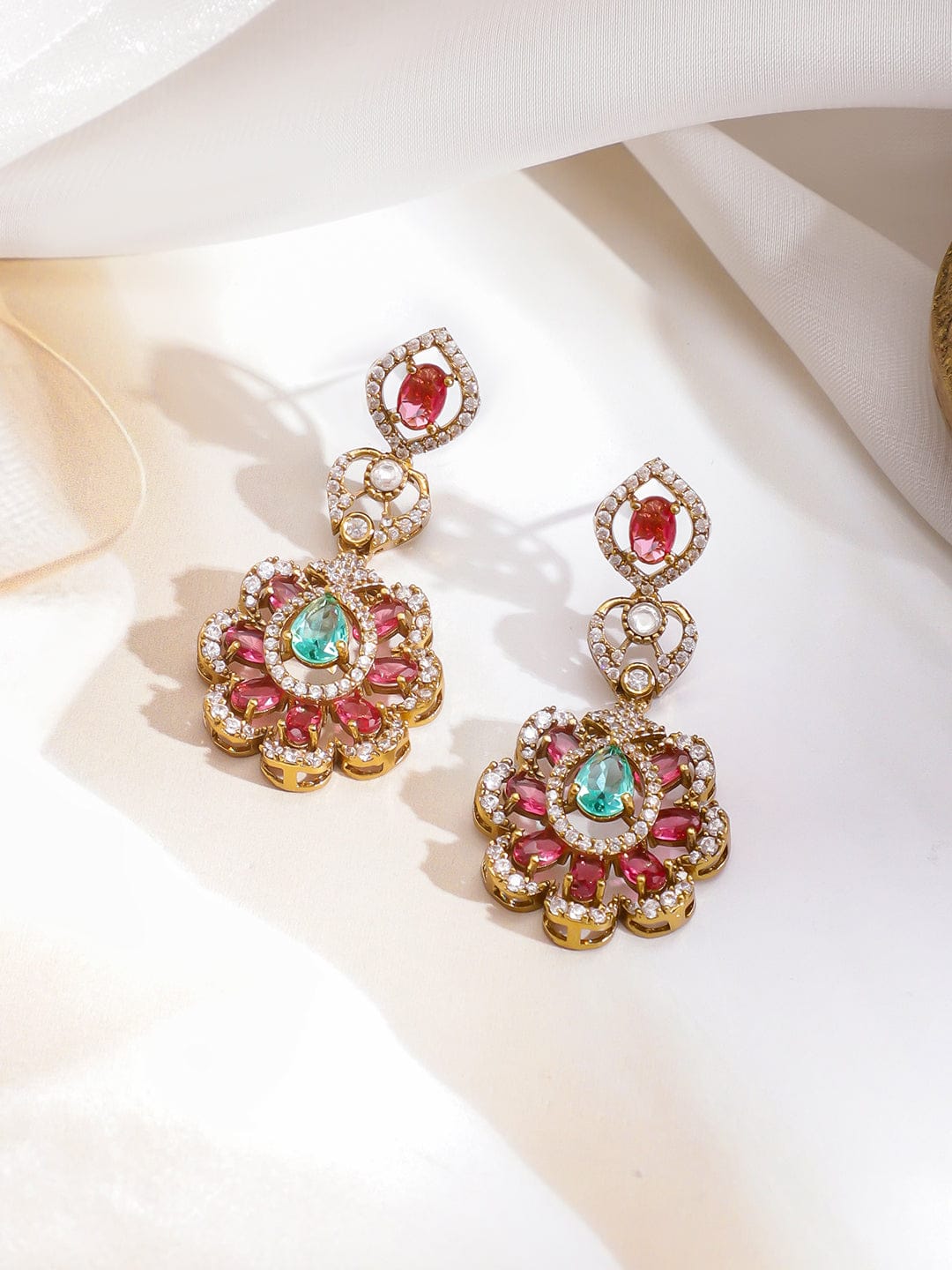 Ethnic Charm Pink-Green Necklace Set フリーサイズ
