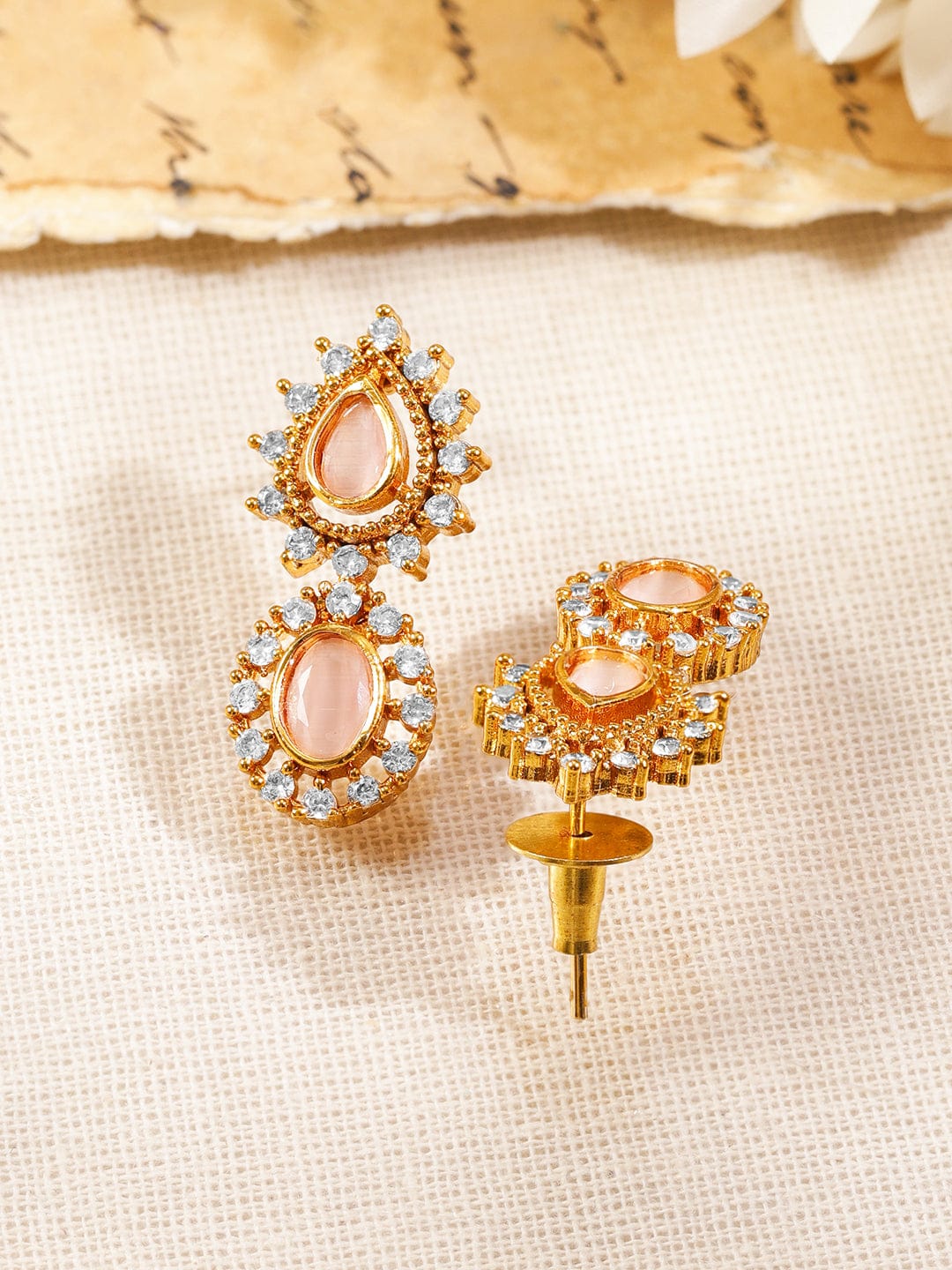 Pink Studded American Diamond Zirconia Necklace Set フリーサイズ
