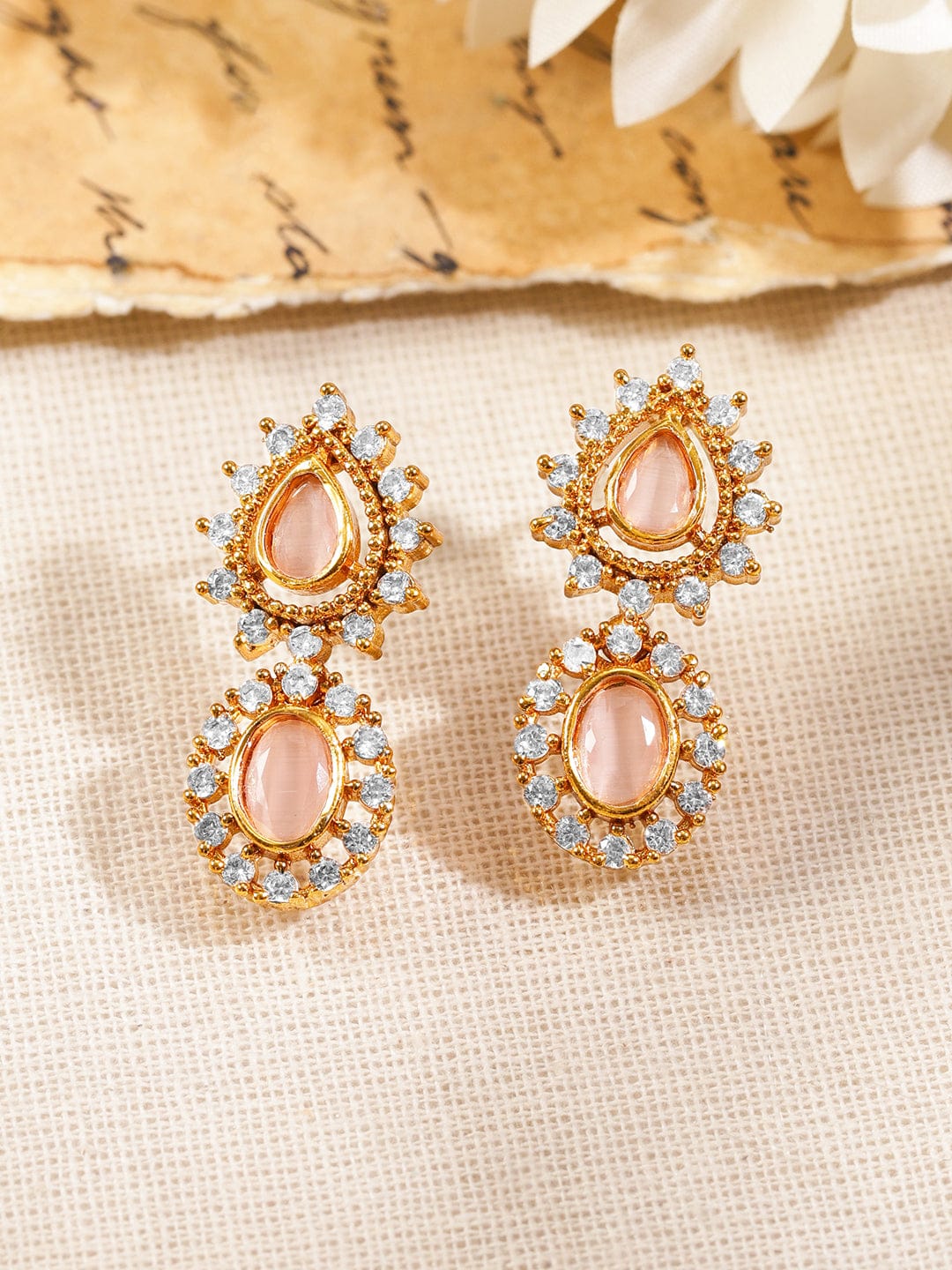 Pink Studded American Diamond Zirconia Necklace Set フリーサイズ