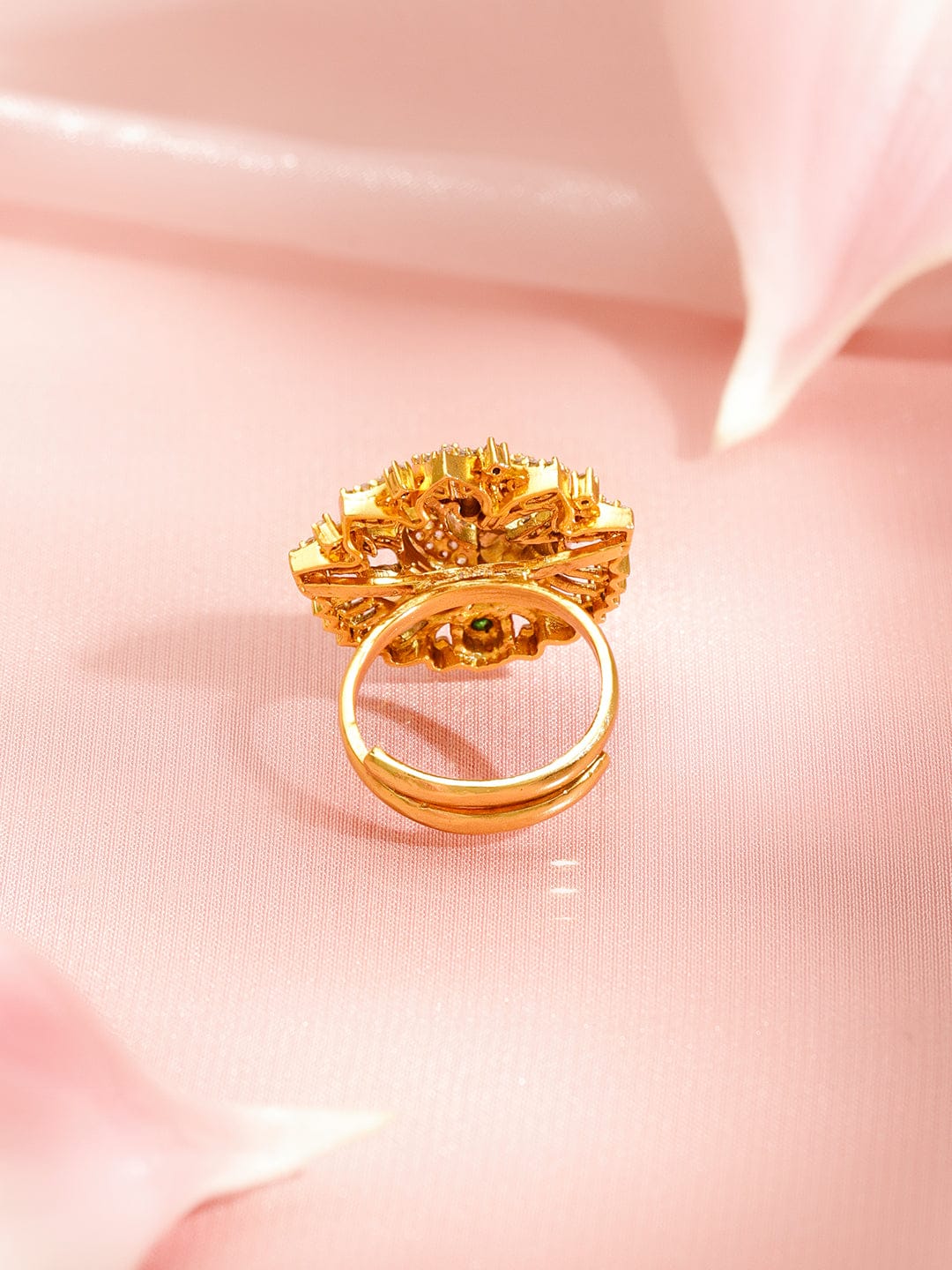 Gold American Diamond Zirconia Peacock Motif Ring フリーサイズ