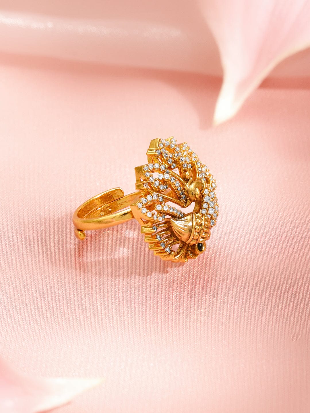 Gold American Diamond Zirconia Peacock Motif Ring フリーサイズ