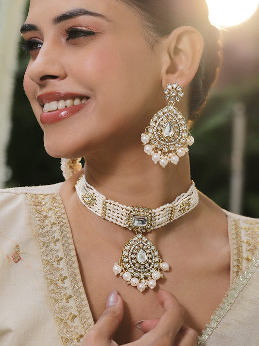 Design of Divine Kundan Pearls Choker Set フリーサイズ