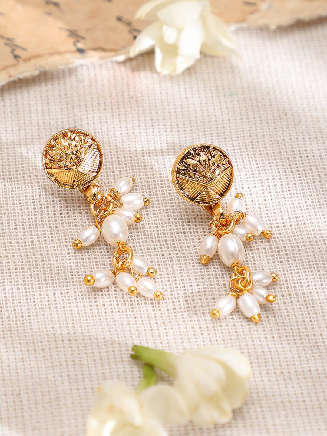 Pearl Beaded Gold Necklace Set Gold