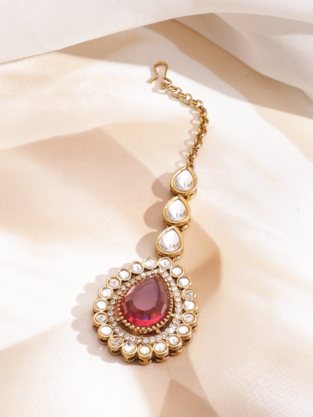 Rosy Pink Glow Necklace Set With Maangtikka フリーサイズ