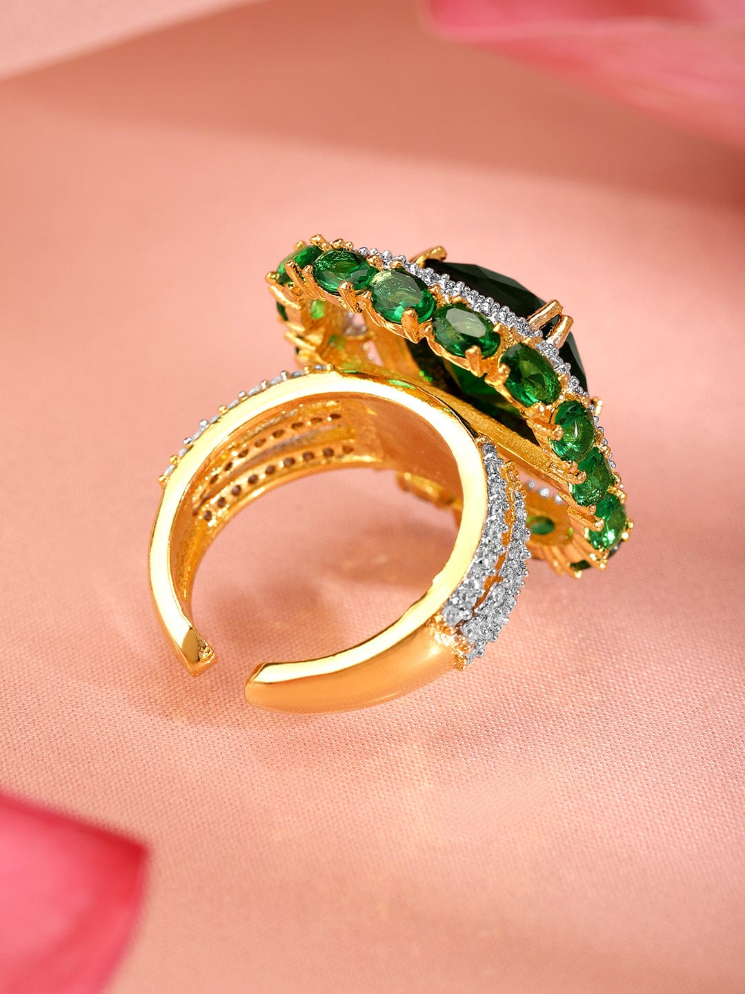 Emerald American Diamond Zirconia Studded Ring Gold
