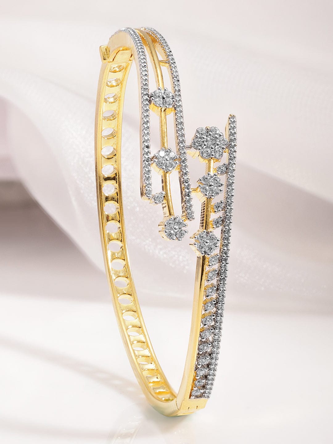 Rubans 22K Gold-Plated Cubic Zirconia Studded Bangle-Style Bracelet Silver