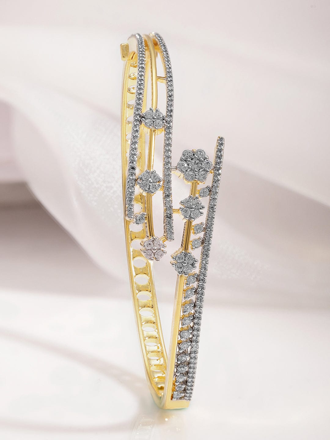 Rubans 22K Gold-Plated Cubic Zirconia Studded Bangle-Style Bracelet Silver