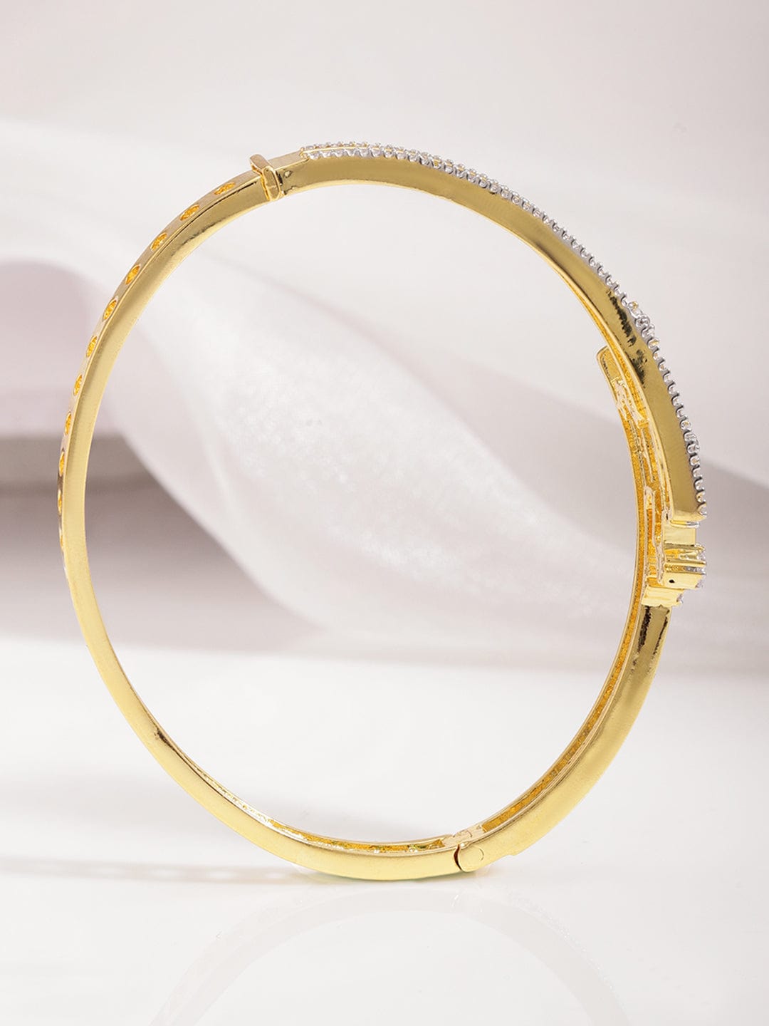 Rubans 22K Gold-Plated Cubic Zirconia Studded Bangle-Style Bracelet Silver