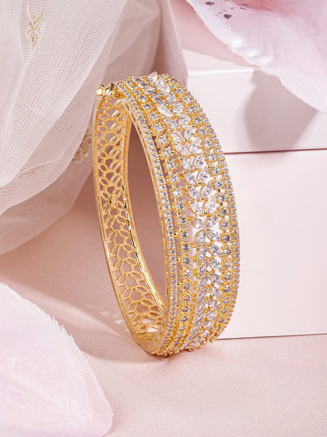 Rubans 22K Gold-Plated Cubic Zirconia-Studded Bangle-Style Bracelet Gold