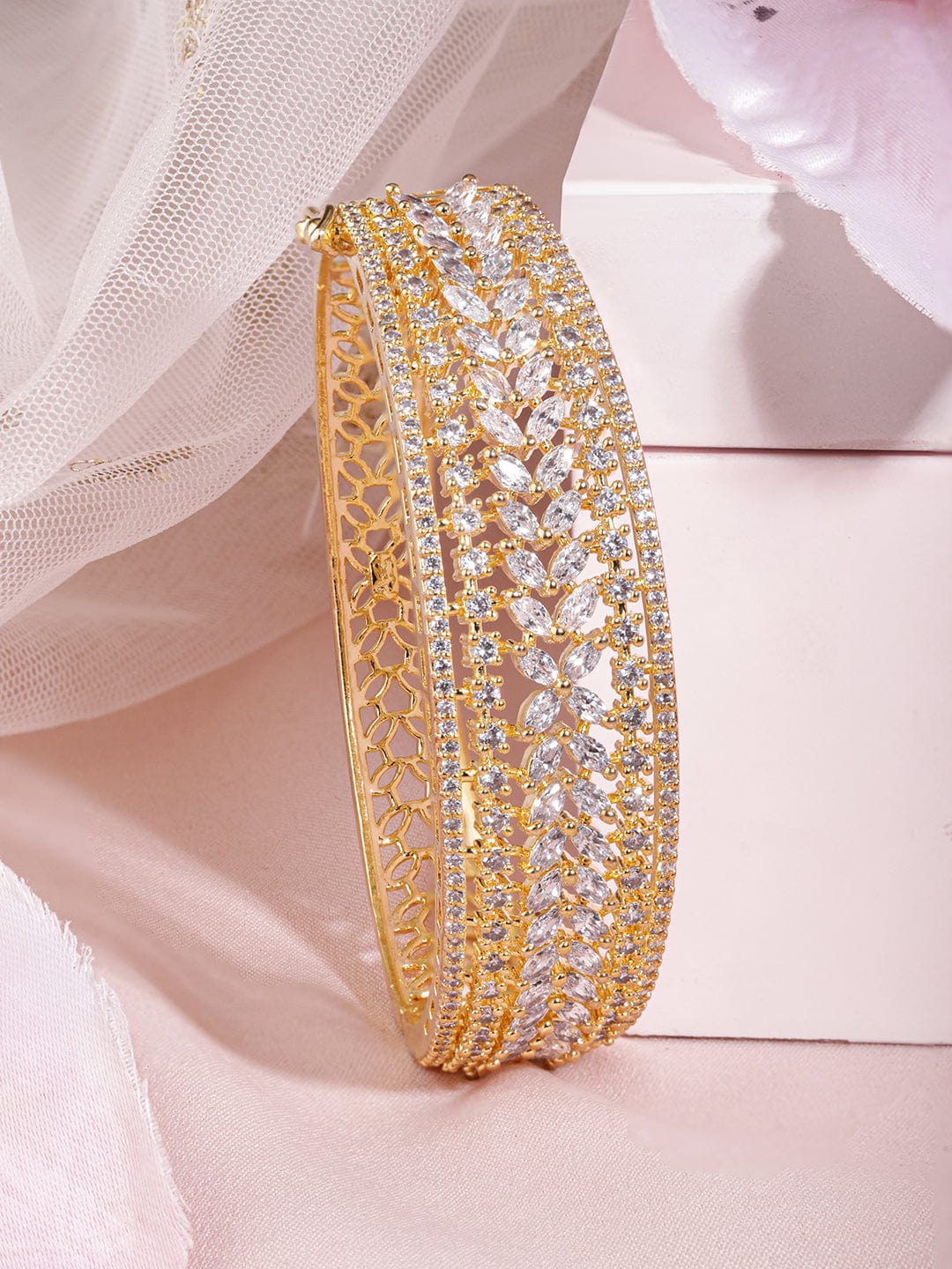 Rubans 22K Gold-Plated Cubic Zirconia-Studded Bangle-Style Bracelet Gold