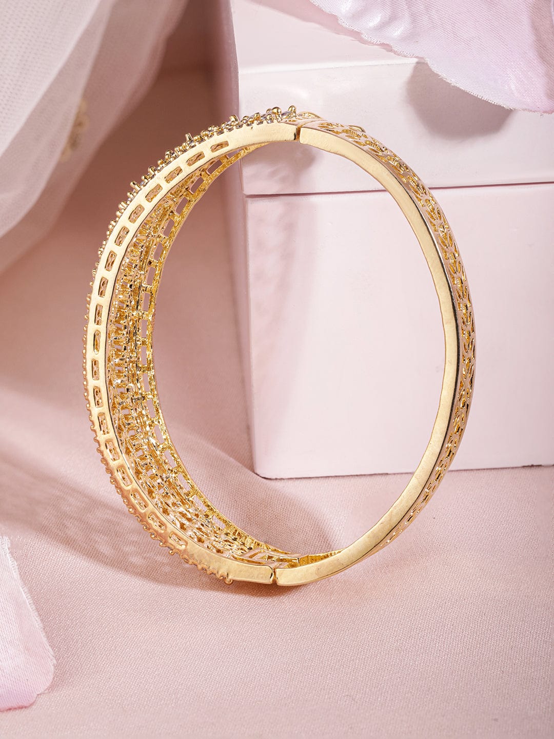 Rubans 22K Gold-Plated Cubic Zirconia-Studded Bangle-Style Bracelet Gold
