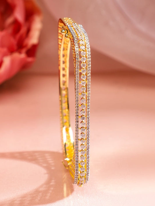 Rubans 22K Gold Plated Cubic Zirconia Studded Elegant  Bangle-Style Bracelet Gold::Silver