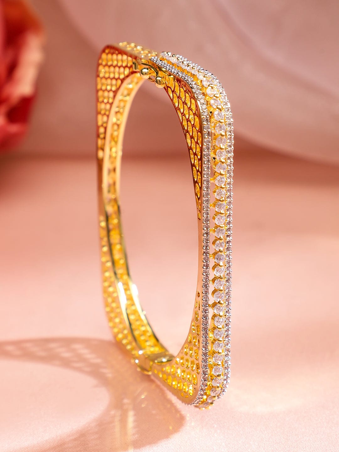 Rubans 22K Gold Plated Cubic Zirconia Studded Elegant  Bangle-Style Bracelet Gold::Silver