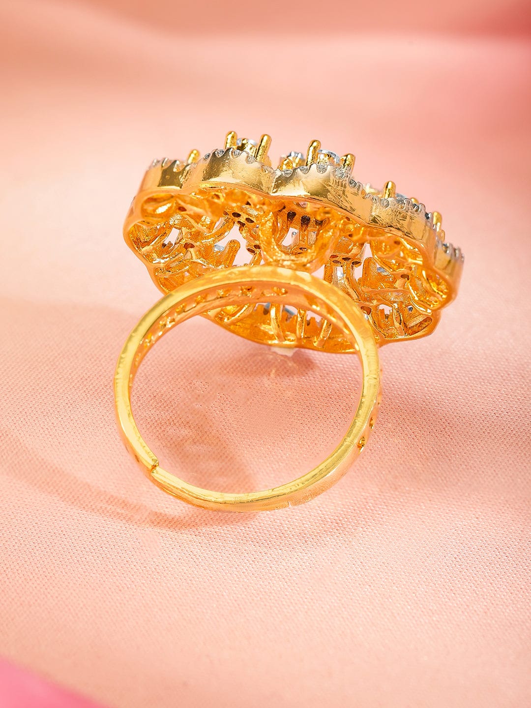 Floral American Diamond Zirconia Ring Gold
