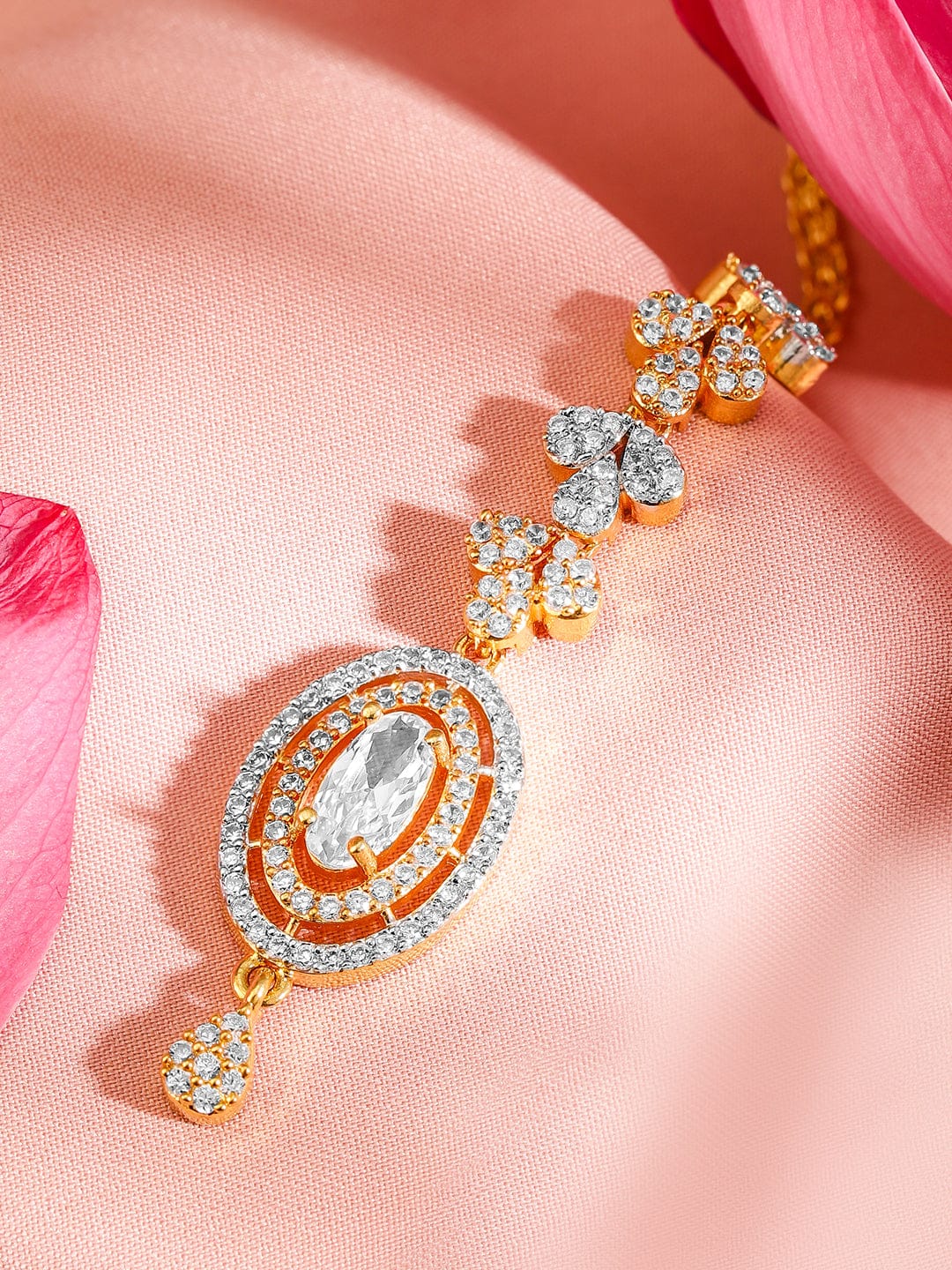 Rubans 22K Gold Plated Cubic Zirconia Studded Maang Tikka Gold