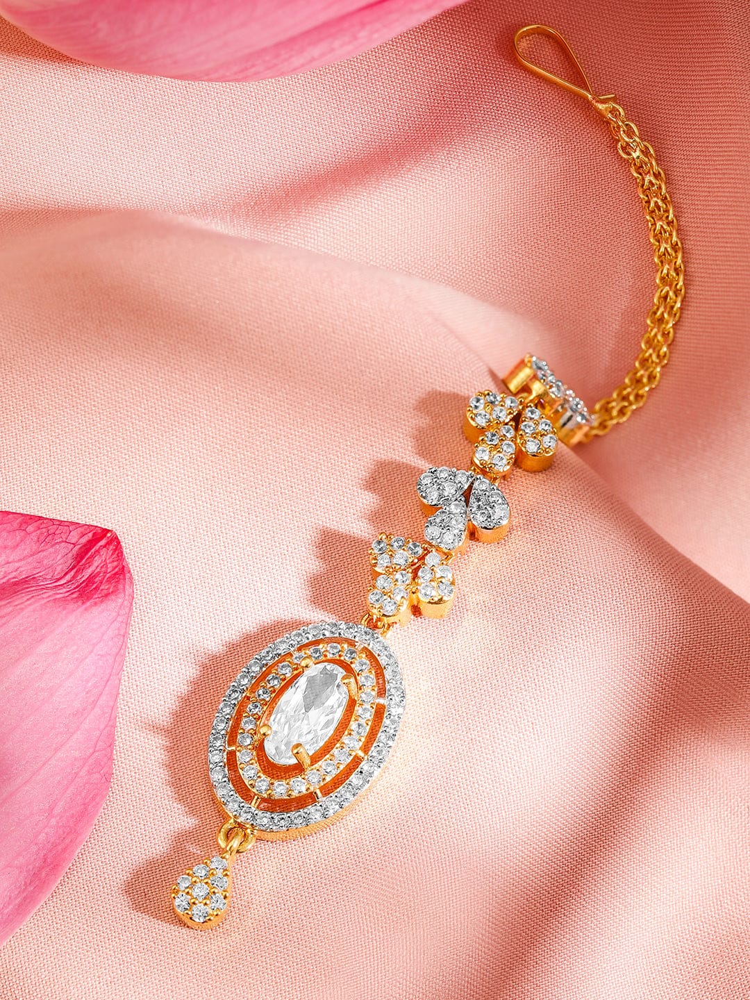 Rubans 22K Gold Plated Cubic Zirconia Studded Maang Tikka Gold