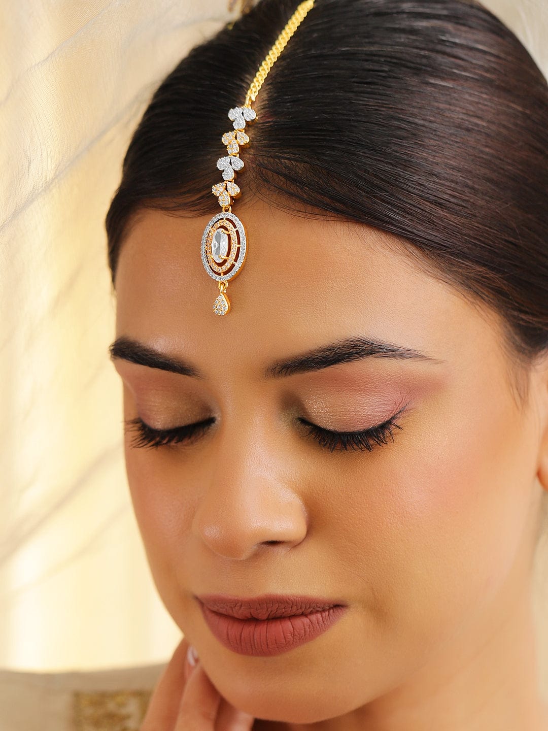 Rubans 22K Gold Plated Cubic Zirconia Studded Maang Tikka Gold