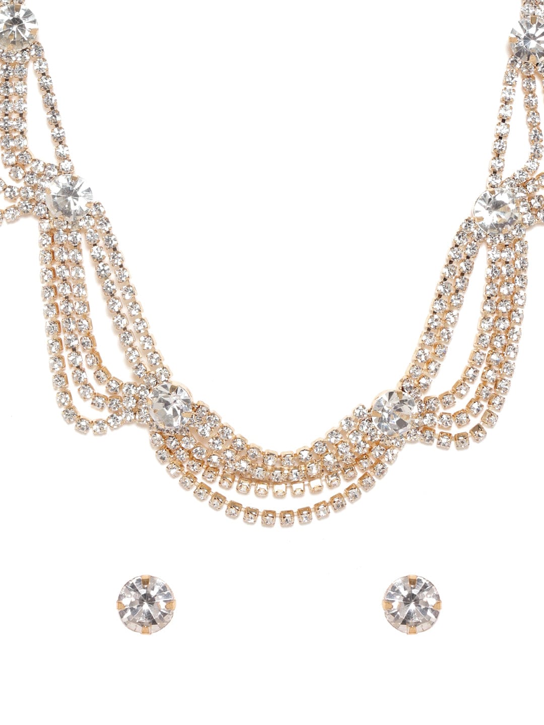 American Diamond Zirconia Necklace Set Gold