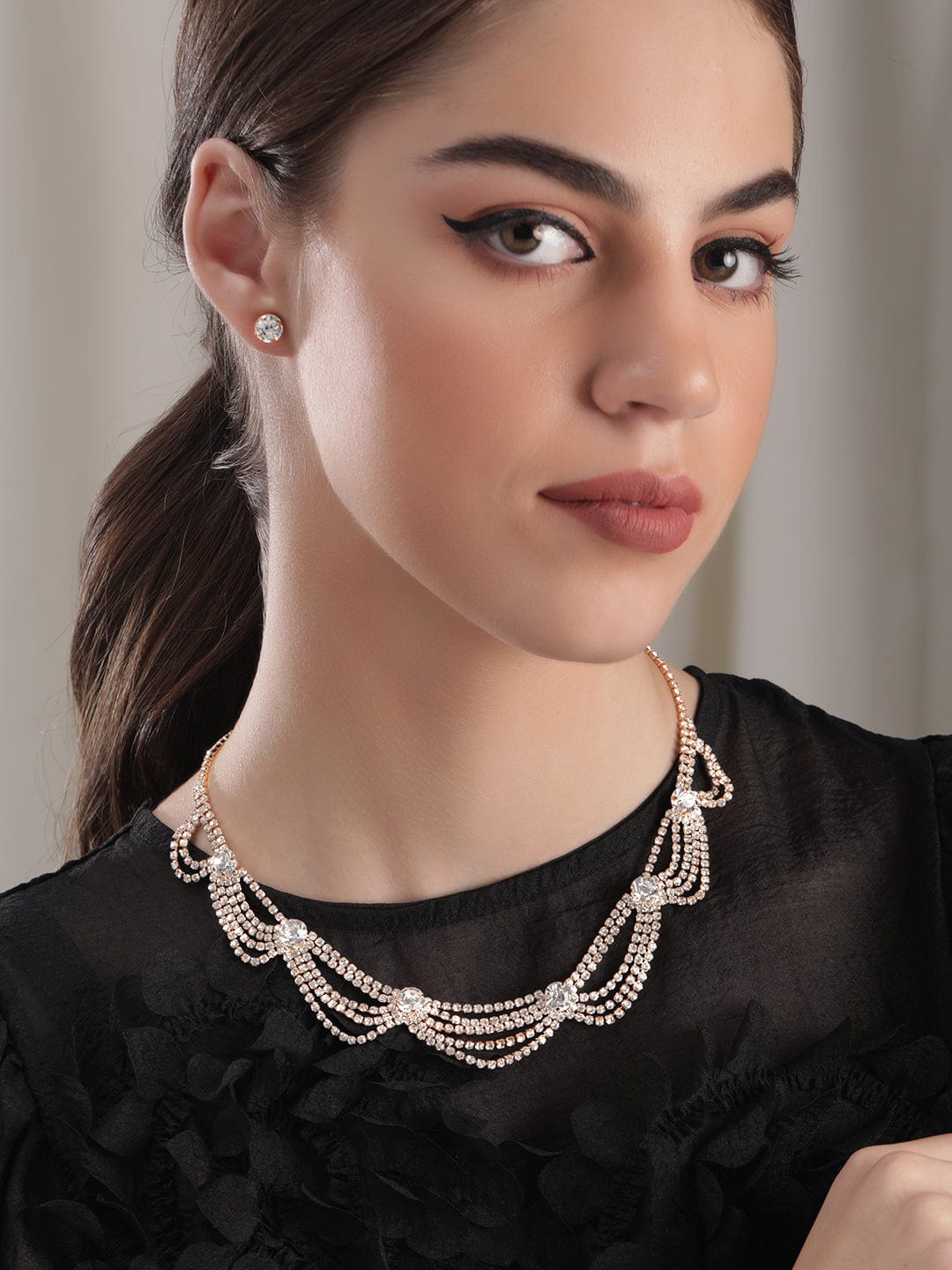 American Diamond Zirconia Necklace Set Gold