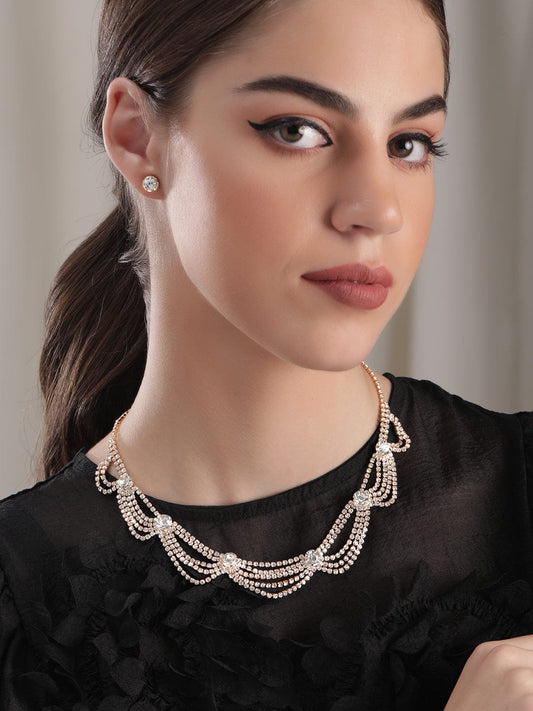 American Diamond Zirconia Necklace Set Gold