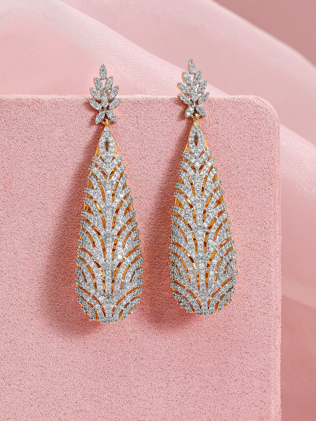 Floral Luxe American Diamond Zirconia Statement Earrings フリーサイズ