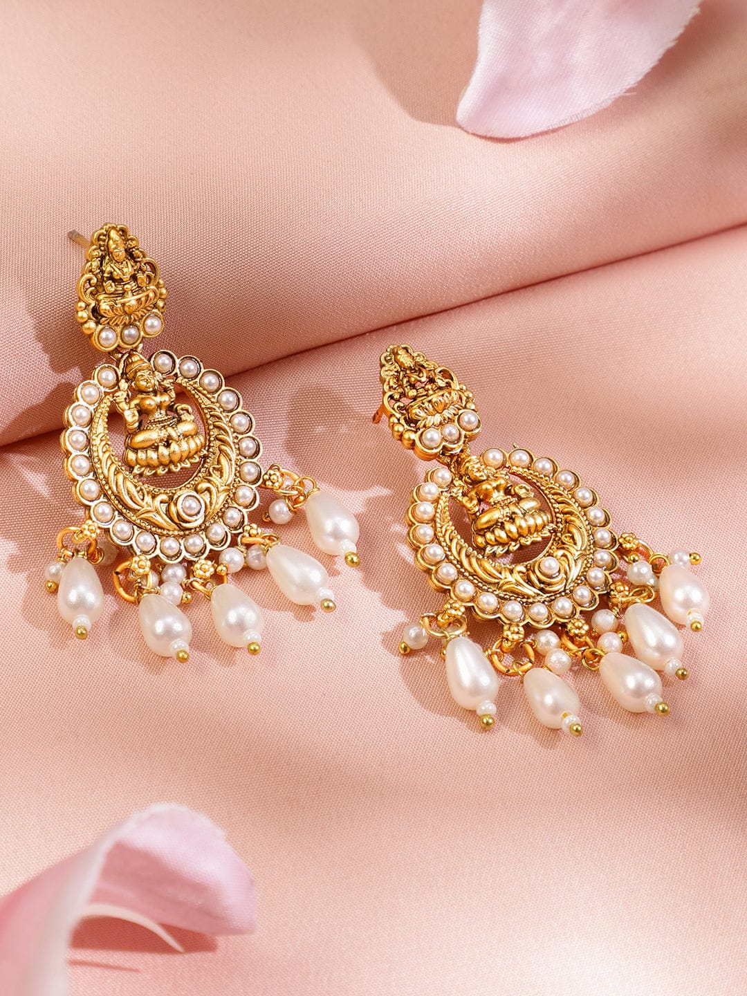 Laxmi Motif Necklace Set with Pearl Drops フリーサイズ