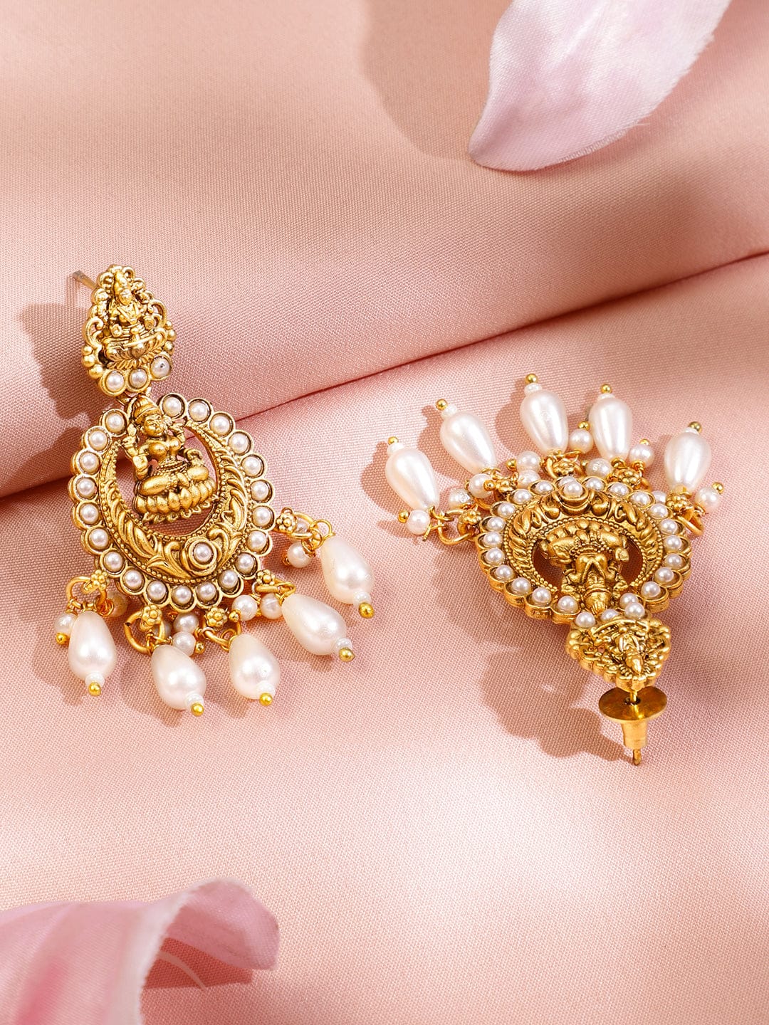 Laxmi Motif Necklace Set with Pearl Drops フリーサイズ