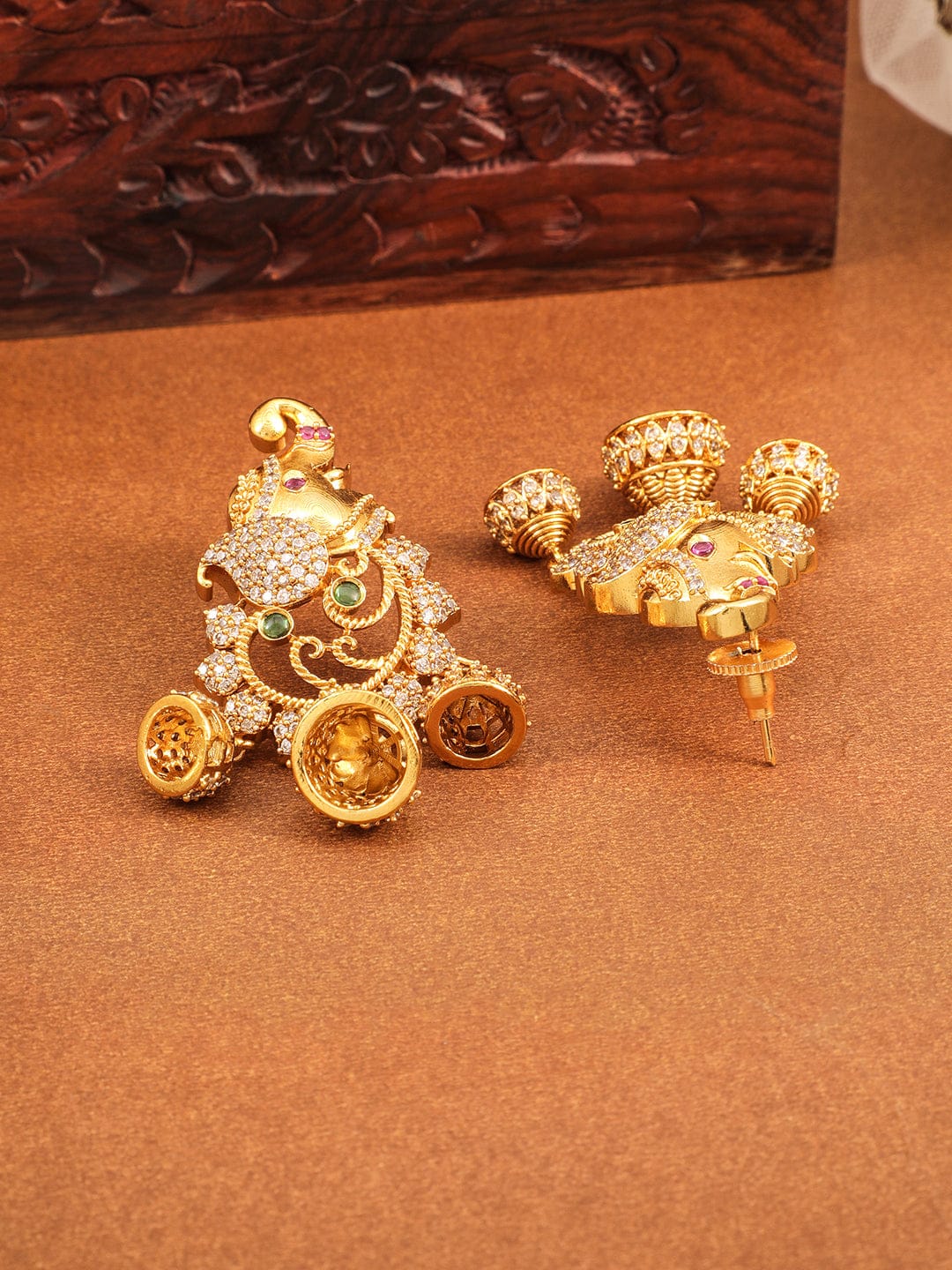 Elephant Motif Golden Jhumkas Gold