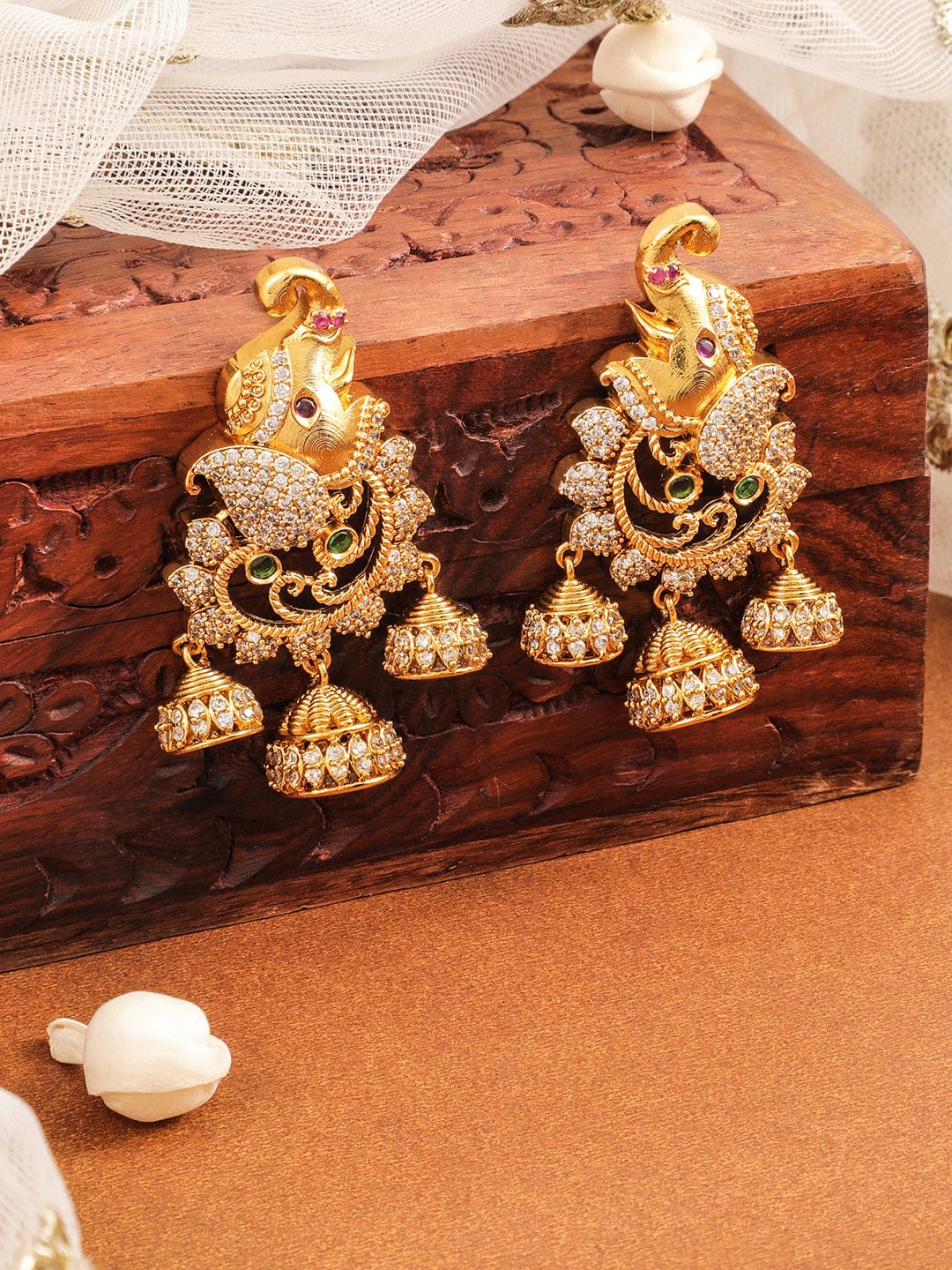 Elephant Motif Golden Jhumkas Gold