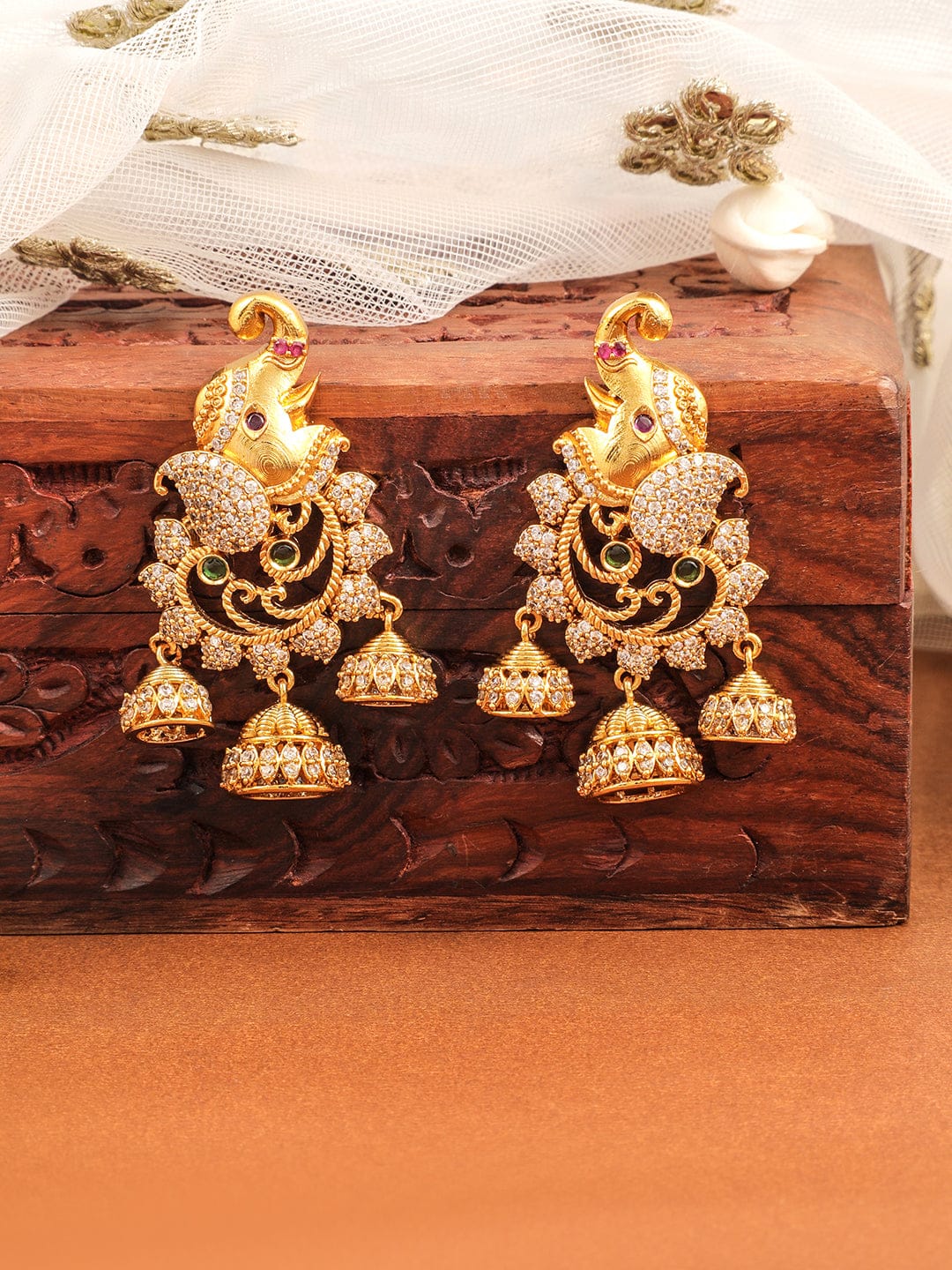 Elephant Motif Golden Jhumkas Gold