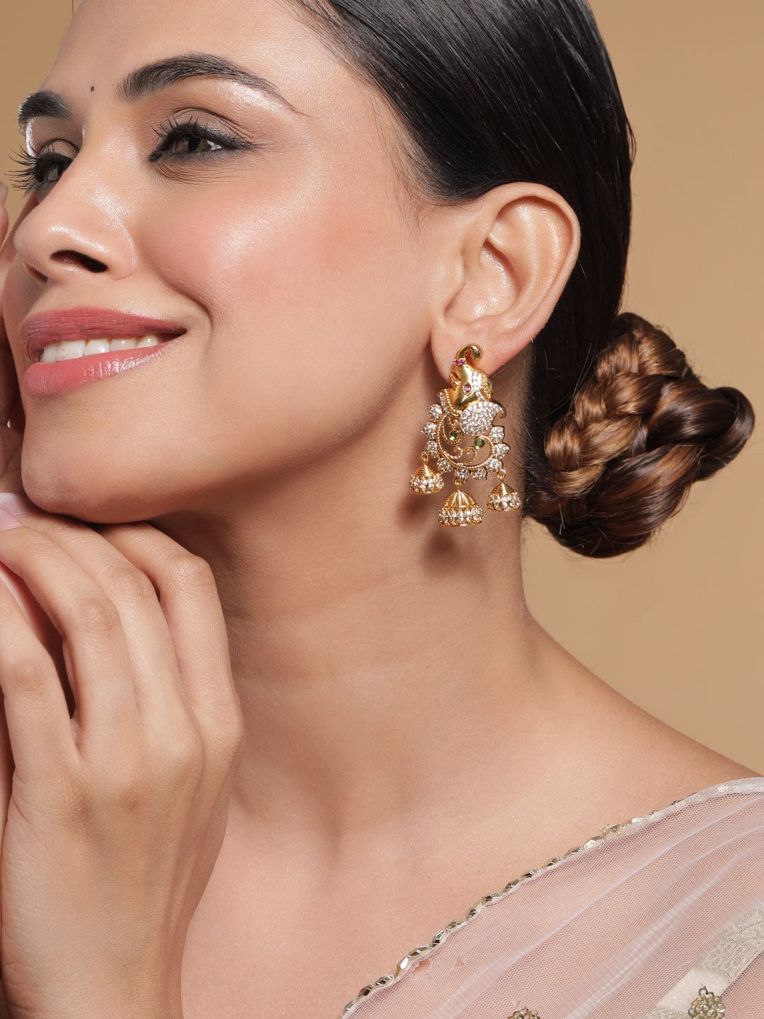 Elephant Motif Golden Jhumkas Gold