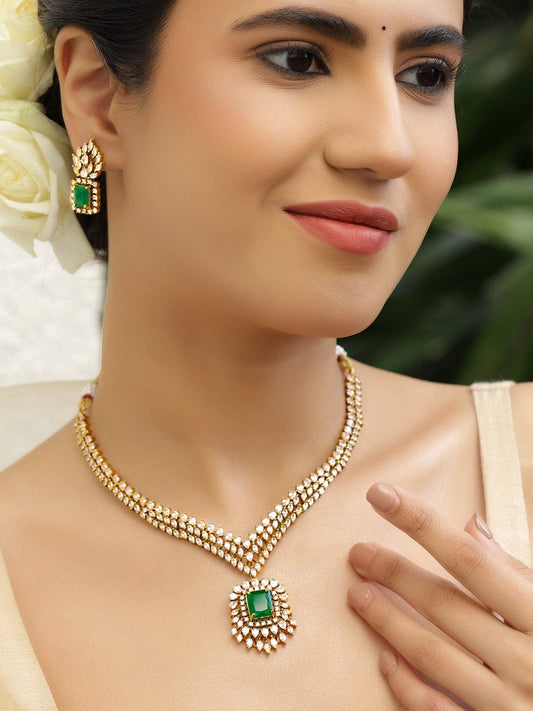 【Rubans】 Evergreen Magic 22K Gold-Plated Emerald Green Cubic Zirconia Necklace Set｜エバーグリーン マジック 22K ゴールドメッキ エメラルドグリーン ジルコニア ネックレスセット