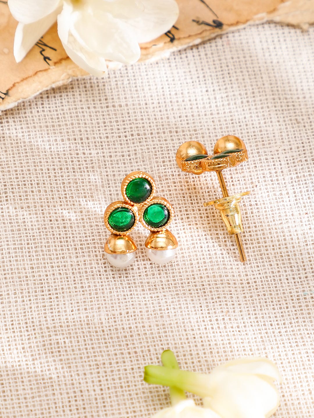 Emerald Studded Pearl Beaded Necklace Set フリーサイズ