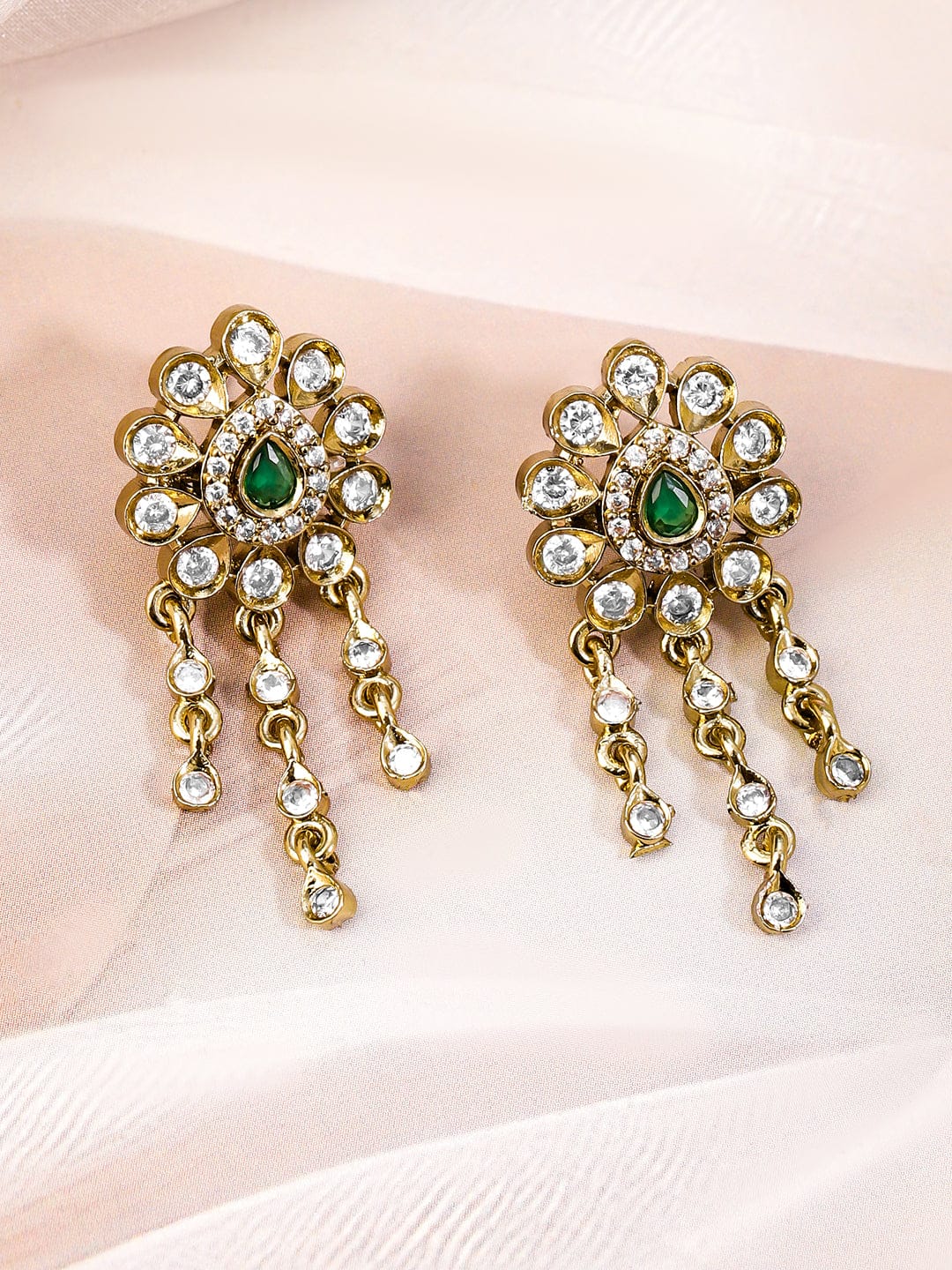 American Diamond Zirconia Green Beads Necklace Set フリーサイズ