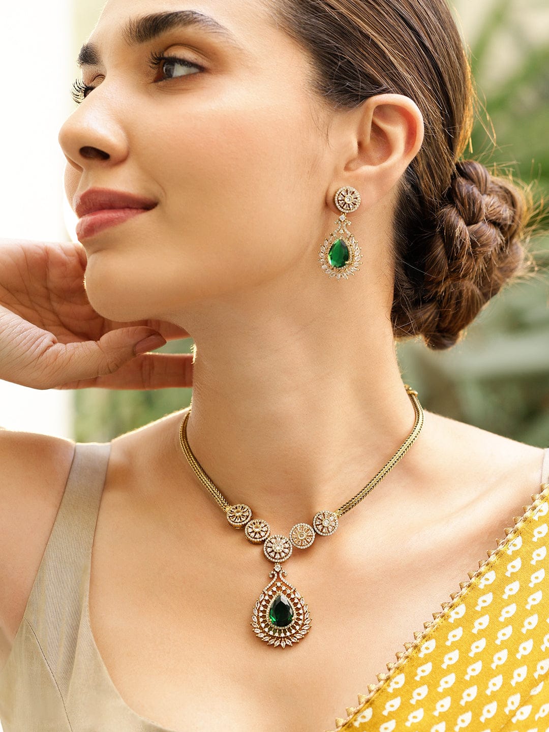 Green American Diamond Zirconia Necklace Set フリーサイズ