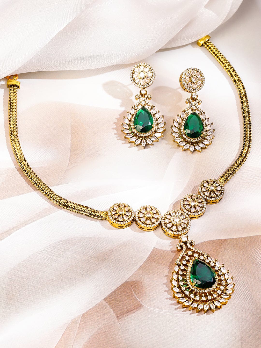 Green American Diamond Zirconia Necklace Set フリーサイズ