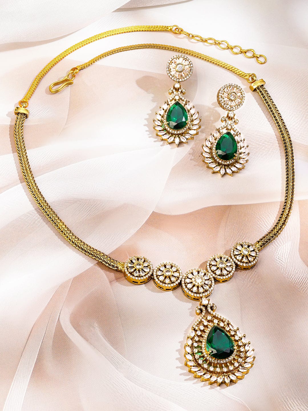 Green American Diamond Zirconia Necklace Set フリーサイズ