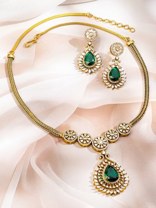 Green American Diamond Zirconia Necklace Set フリーサイズ
