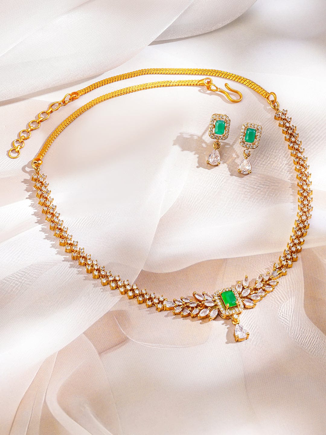 American Diamond Zirconia Green Accented necklace Set フリーサイズ