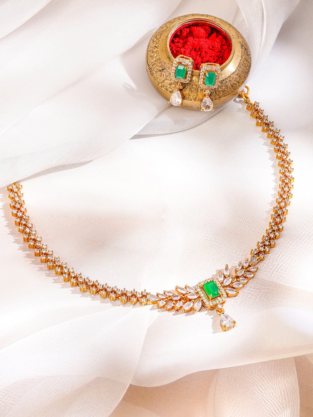 American Diamond Zirconia Green Accented necklace Set フリーサイズ