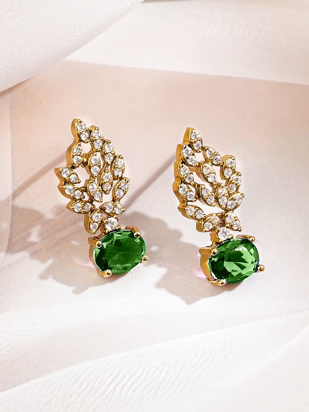 American Diamond Zirconia Emerald Gold necklace Set フリーサイズ