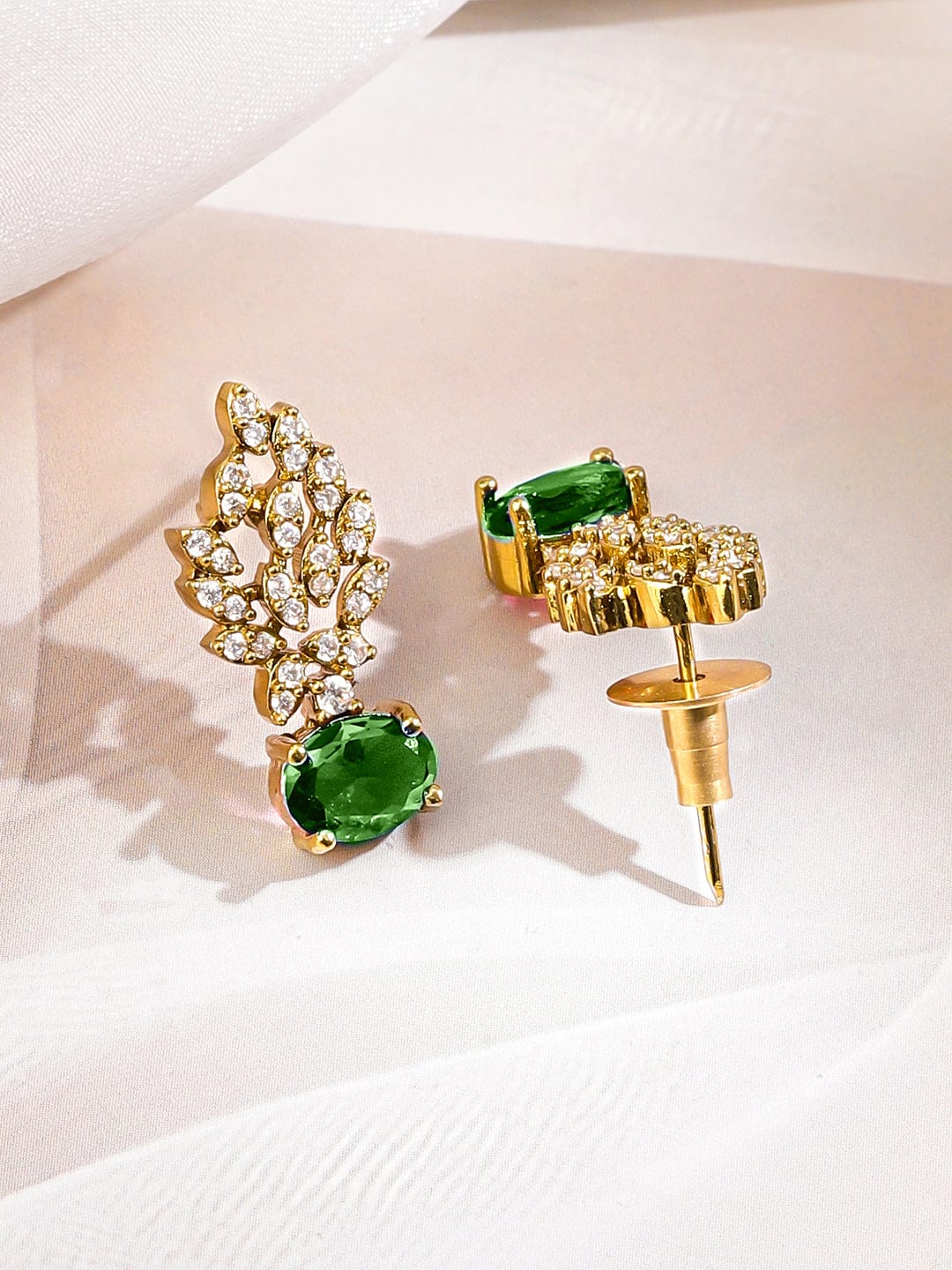 American Diamond Zirconia Emerald Gold necklace Set フリーサイズ