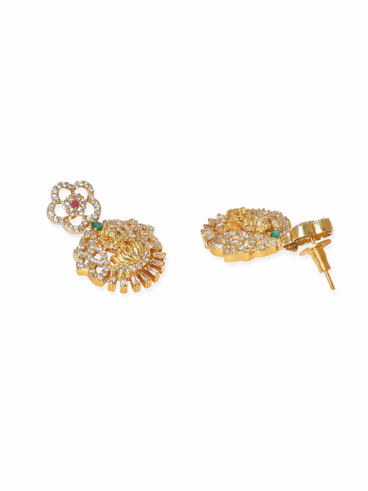 Temple Necklace Set with Laxmi Motif Gold::Green