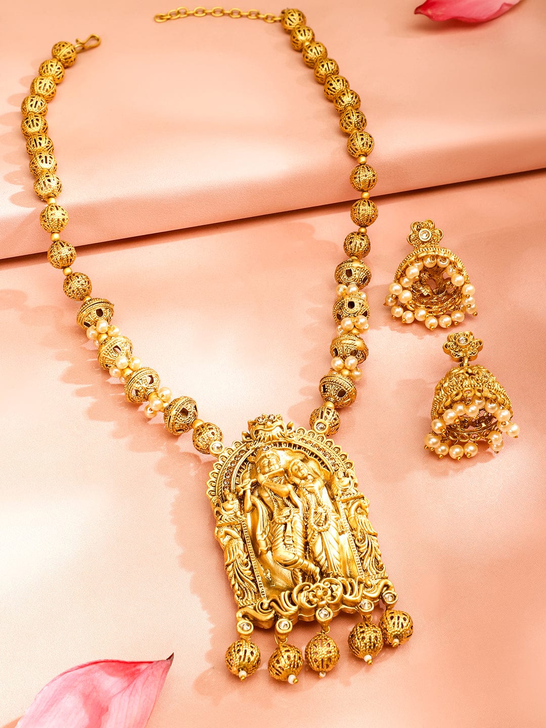 Enchanting Radha Krishna Temple Necklace Set Gold