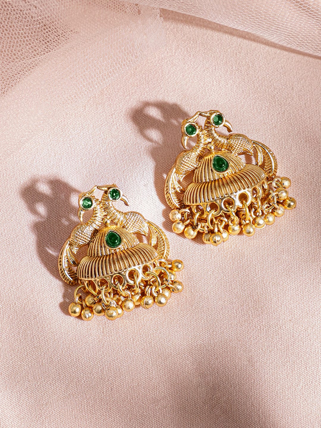Gold beaded Green Accented Necklace Set フリーサイズ