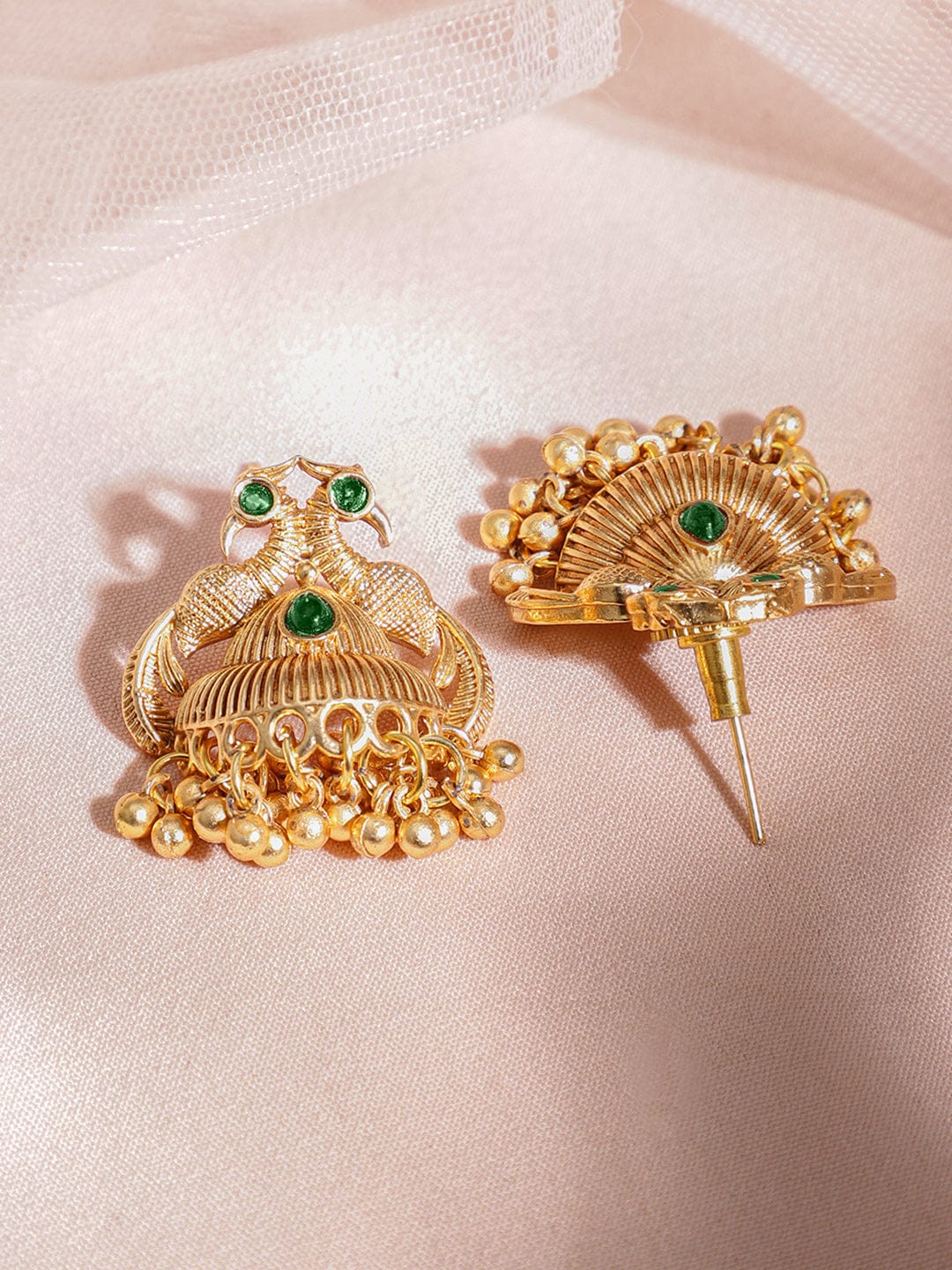 Gold beaded Green Accented Necklace Set フリーサイズ