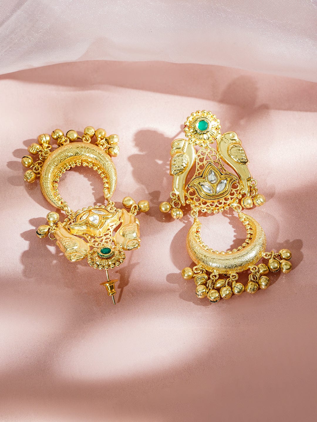 Bird Motif Gold Toned Kashmiri Dangler Earrings フリーサイズ
