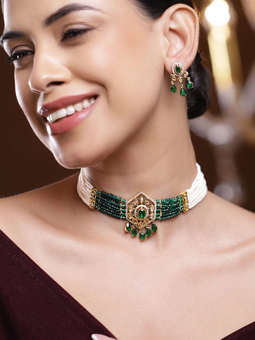 Ethnic Green Beaded Choker Set フリーサイズ