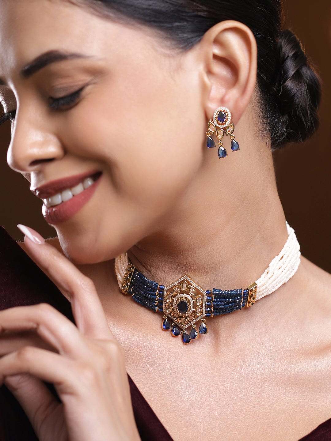 Blue Hues in Kundan Choker Set フリーサイズ